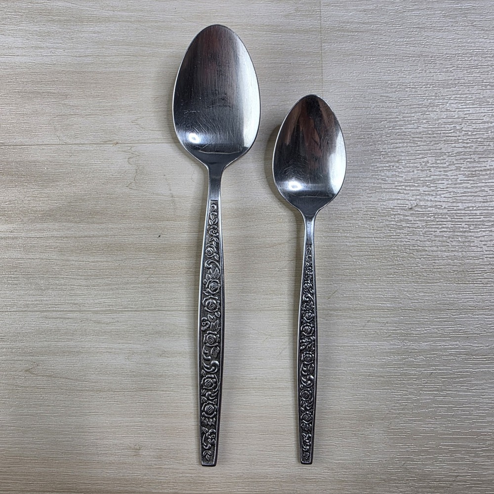 Vintage Granada Rose Flatware Lot of 2 Spoons Japan Stainless 1 Small 1 Large